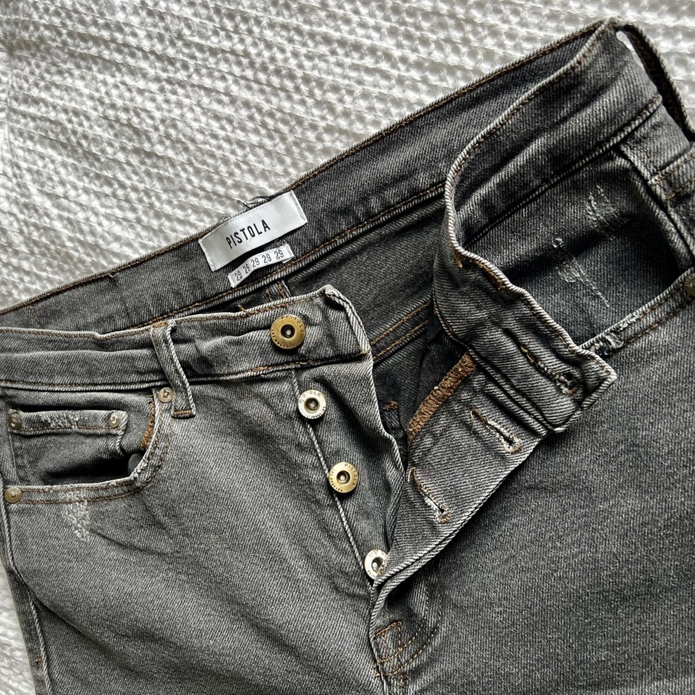 PISTOLA Charlie High Rise Straight leg button-fly jean in Momento